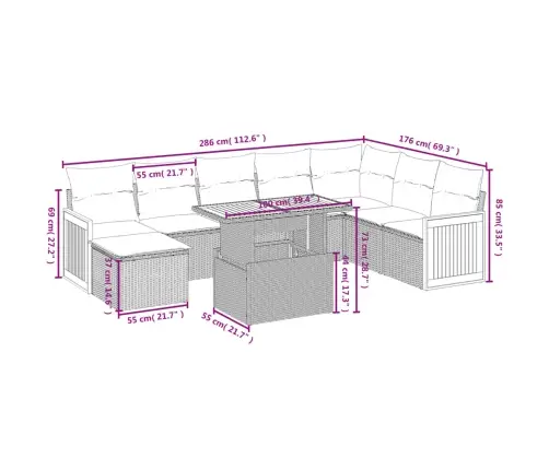 9-Daļīgs Dārza Dīvāna Komplekts, Matrači, Melna Pe Rotangpalma Vidaxl