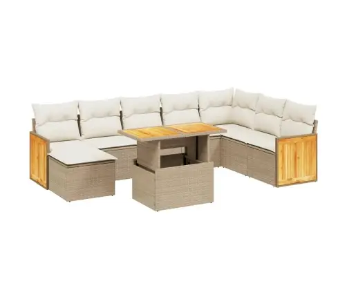 Sodo Komplektas Su Pagalvėlėmis, 9 Dalių, Smėlio, Poliratanas