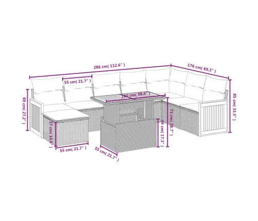 Sodo Komplektas Su Pagalvėlėmis, 9 Dalių, Smėlio, Poliratanas