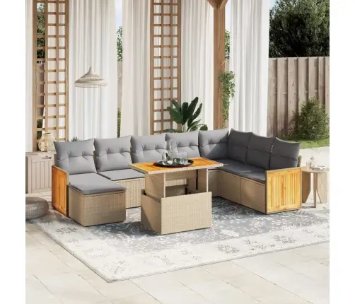 Sodo Komplektas Su Pagalvėlėmis, 9 Dalių, Smėlio, Poliratanas