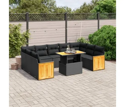 Sodo Komplektas Su Pagalvėlėmis, 10 Dalių, Juodas, Poliratanas