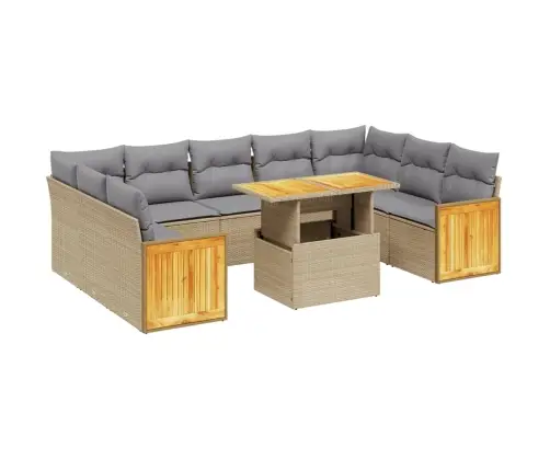 10-Daļīgs Dārza Dīvāna Komplekts, Matrači, Bēša Pe Rotangpalma Vidaxl