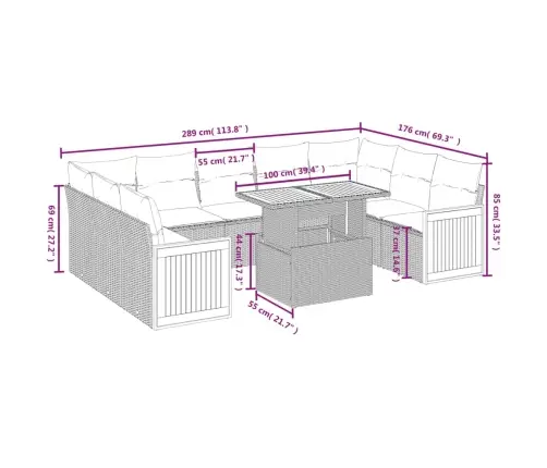 10-Daļīgs Dārza Dīvāna Komplekts, Matrači, Bēša Pe Rotangpalma Vidaxl
