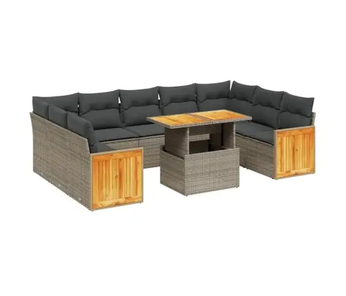 10-Daļīgs Dārza Dīvāna Komplekts Ar Matračiem, Pelēks Pe Pinums Vidaxl