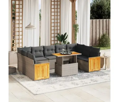 10-Daļīgs Dārza Dīvāna Komplekts Ar Matračiem, Pelēks Pe Pinums Vidaxl