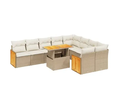 Sofos Komplektas Su Pagalvėlėmis, 10 Dalių, Smėlio, Poliratanas