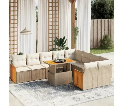 Sofos Komplektas Su Pagalvėlėmis, 10 Dalių, Smėlio, Poliratanas