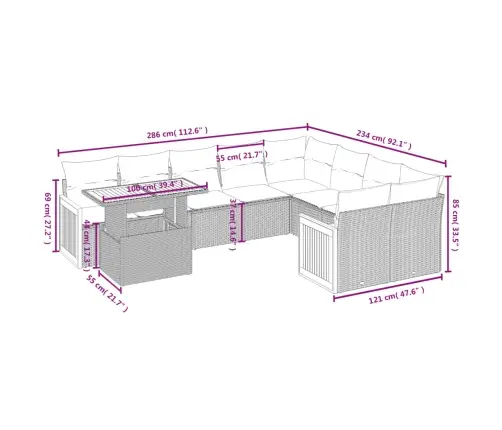 10-Osaline Aiadiivani Komplekt Patjadega, Must, Polürotang
