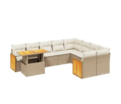 10-Daļīgs Dārza Dīvāna Komplekts, Matrači, Bēša Pe Rotangpalma Vidaxl