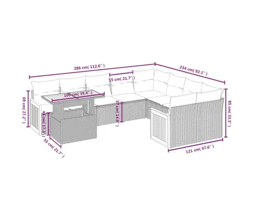 10-Osaline Aiadiivani Komplekt Patjadega, Hall, Polürotang