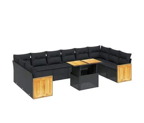 11-Daļīgs Dārza Dīvāna Komplekts, Matrači, Melna Pe Rotangpalma Vidaxl