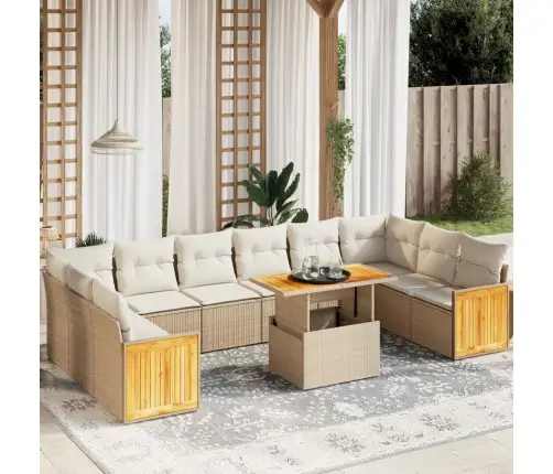 Sodo Komplektas Su Pagalvėlėmis, 11 Dalių, Smėlio, Poliratanas Sodo Komplektas Su Pagalvėlėmis, 11 Dalių, Smėlio, Poliratanas