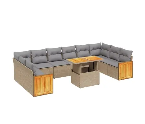 11-Daļīgs Dārza Dīvāna Komplekts, Matrači, Bēša Pe Rotangpalma Vidaxl