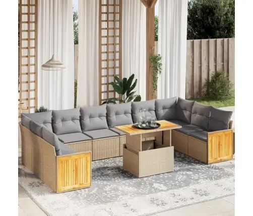 11-Daļīgs Dārza Dīvāna Komplekts, Matrači, Bēša Pe Rotangpalma Vidaxl