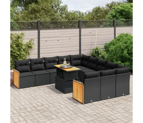 11-Daļīgs Dārza Dīvāna Komplekts, Matrači, Melna Pe Rotangpalma Vidaxl