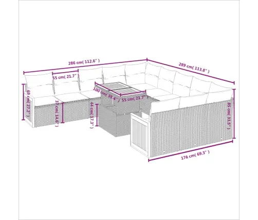 11-Daļīgs Dārza Dīvāna Komplekts, Matrači, Melna Pe Rotangpalma Vidaxl