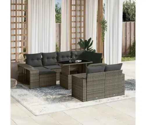 11-Daļīgs Dārza Dīvāna Komplekts Ar Matračiem, Pelēks Pe Pinums Vidaxl