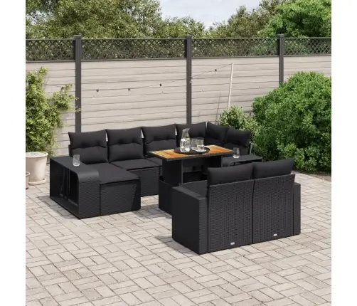 Sodo Komplektas Su Pagalvėlėmis, 11 Dalių, Juodas, Poliratanas