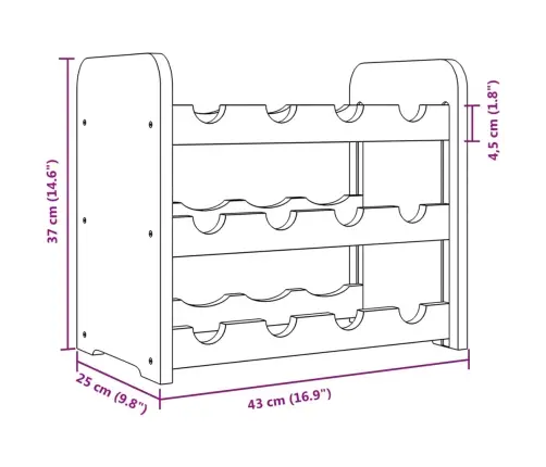 Vīna Pudeļu Plaukts, 43X25X37 Cm, Priedes Masīvkoks Vidaxl