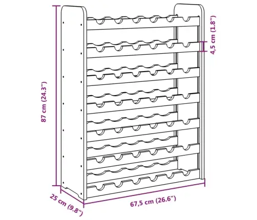 Vīna Pudeļu Plaukts, 67,5X25X87 Cm, Priedes Masīvkoks Vidaxl