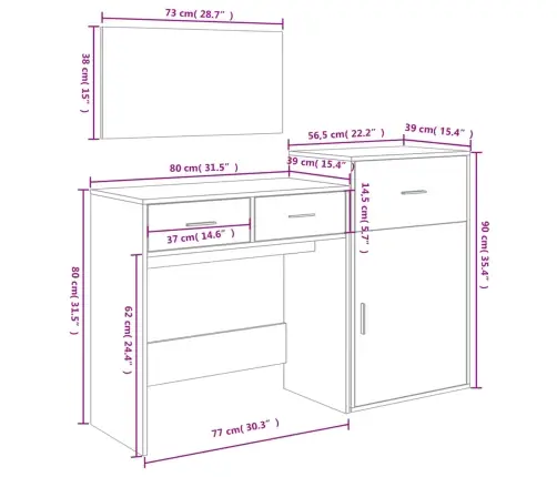 3-Daļīgs Tualetes Galdiņa Komplekts, Betona Pelēks Vidaxl