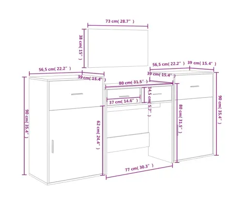 4-Daļīgs Tualetes Galdiņa Komplekts, Ozola Krāsa Vidaxl