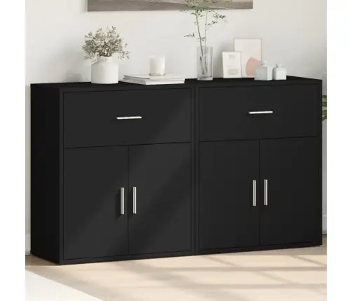 Šoninės Spintelės, 2Vnt., Juodos, 60X31X70cm Apdirbta Mediena