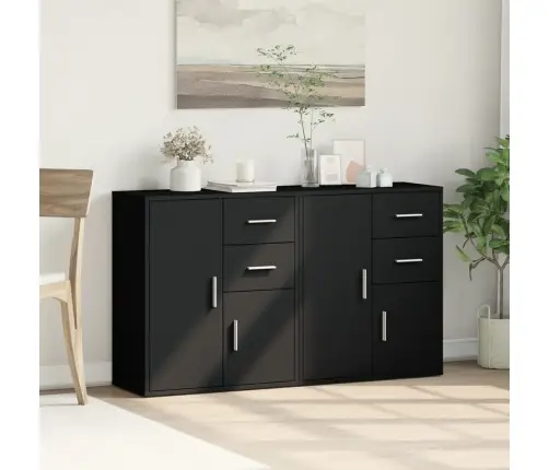 Šoninės Spintelės, 2Vnt., Juodos, 60X31X70cm Apdirbta Mediena