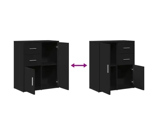 Šoninės Spintelės, 2Vnt., Juodos, 60X31X70cm Apdirbta Mediena