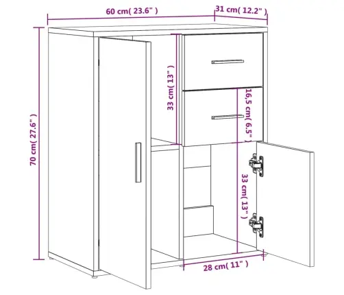 Šoninės Spintelės, 2Vnt., Juodos, 60X31X70cm Apdirbta Mediena