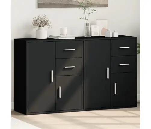 Šoninės Spintelės, 2Vnt., Juodos, 60X31X70cm Apdirbta Mediena