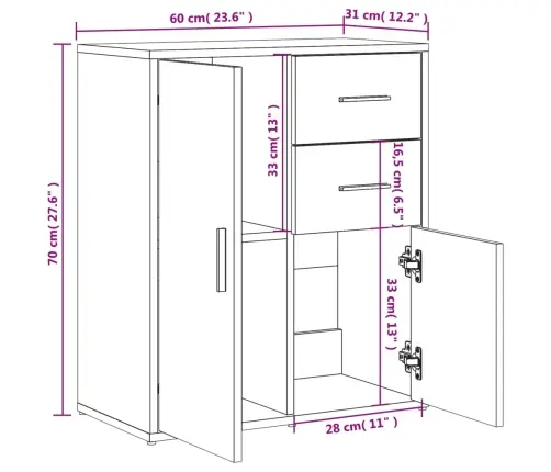Kumodes 2 Gab., Pelēka Ozola, 60X31X70 Cm, Inženierijas Koks Vidaxl