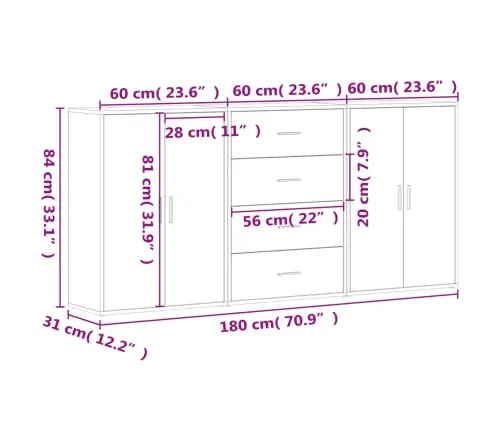Kumodes, 3 Gab., Melnas, 60X31X84 Cm, Inženierijas Koks Vidaxl
