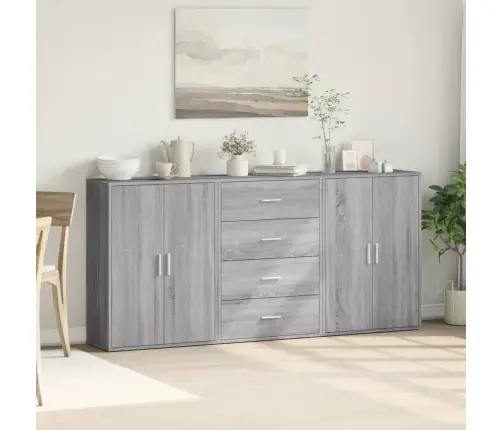 Kumodes, 3 Gab., Pelēka Ozola, 60X31X84 Cm, Inženierijas Koks Vidaxl