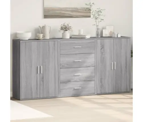 Kumodes, 3 Gab., Pelēka Ozola, 60X31X84 Cm, Inženierijas Koks Vidaxl