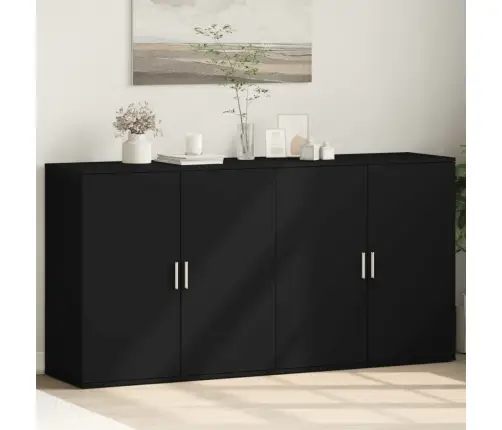 Šoninės Spintelės, 2Vnt., Juodos, 79X38X80cm Apdirbta Mediena