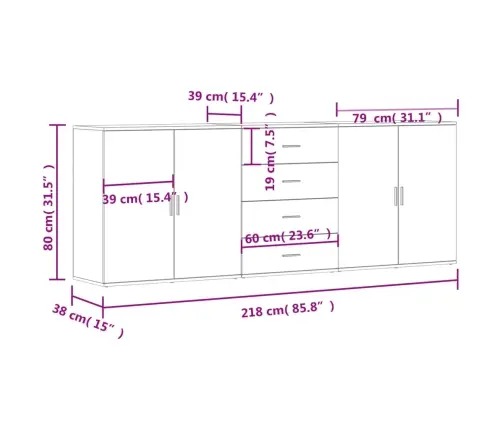 Kumodes, 3 Gab., Ozolkoka Krāsa, Inženierijas Koks Vidaxl