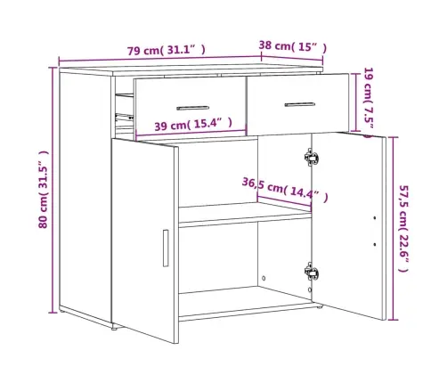 Kumodes, 2 Gab., Pelēka Ozola, 79X38X80 Cm, Inženierijas Koks Vidaxl