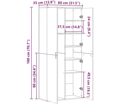Augstais Skapītis Betona Pelēks 80X35X180 Cm Inženierijas Koks Vidaxl
