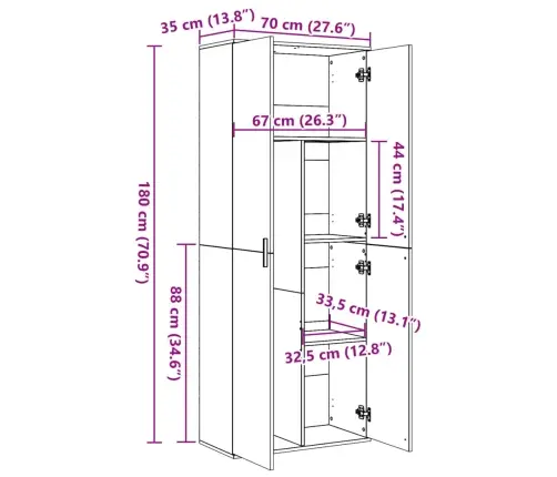 Kõrge Kapp, Suitsutatud Tamm, 70 X 35 X 180 cm Tehispuit