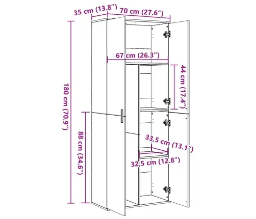 Augstais Skapītis Pelēka Ozolkoka Krāsa 70X35X180 Cm Vidaxl