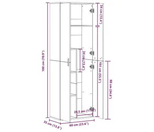 Skapis, Betona Pelēks, 60X35X180 Cm, Inženierijas Koks Vidaxl