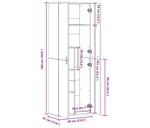 Skapis, Pelēka Ozola, 60X35X180 Cm, Inženierijas Koks Vidaxl