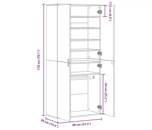 Spintelė Batams, Dūminio Ąžuolo, 80X39X178cm Apdirbta Mediena