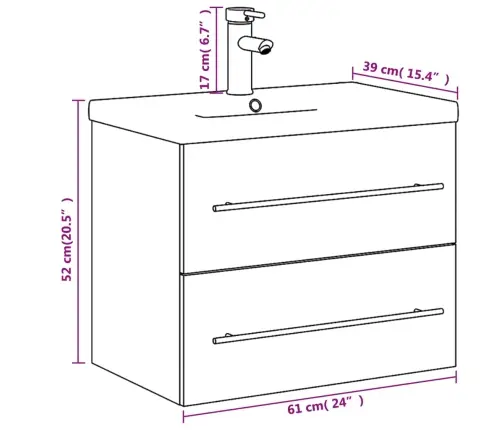 Vannitoakapp Sisseehitatud Valamuga, Suitsutatud Tamm