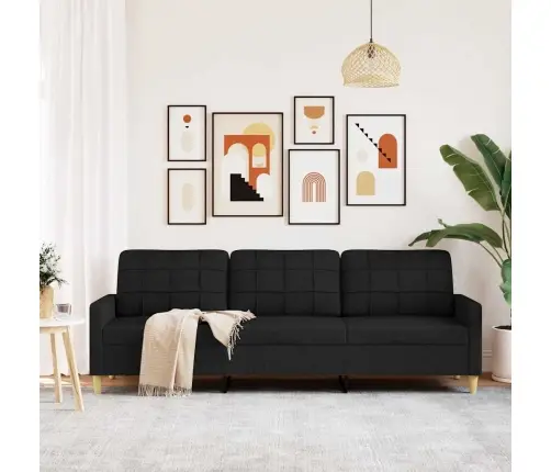 Trīsvietīgs Dīvāns, Melns Audums, 210 Cm Vidaxl