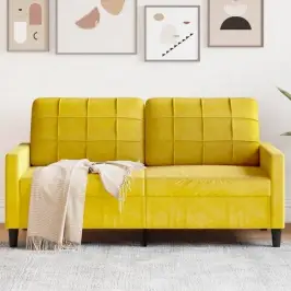 Dvivietė Sofa, Geltonos Spalvos, 140cm Aksomas