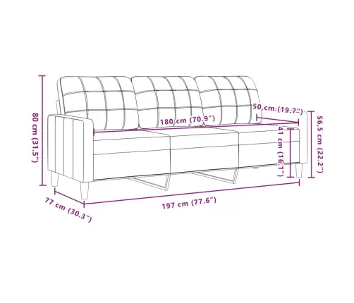 Trivietė Sofa, Rožinės Spalvos, 180cm Aksomas