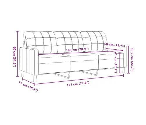 Trivietė Sofa, Geltonos Spalvos, 180cm Aksomas