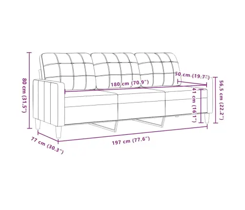 Trivietė Sofa, Geltonos Spalvos, 180cm Aksomas